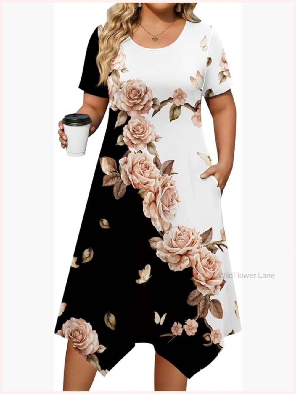 Plus Size A-Line Midi Dress with Pockets Summer Casual Flowy Beach Dress